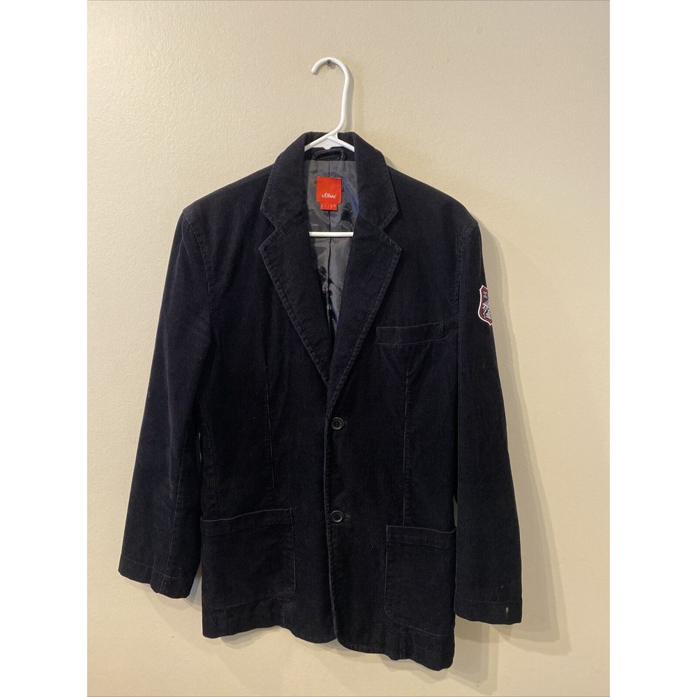 S. Oliver Black Corduroy 2 Button Blazer With Region Alpes Patch On Arm